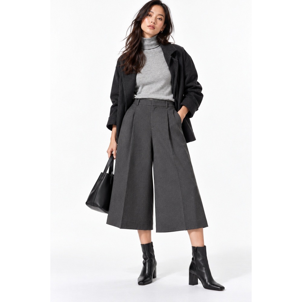 Uniqlo C Women Dark Gray Culottes Wide Leg Pleated Pants Size M NWT